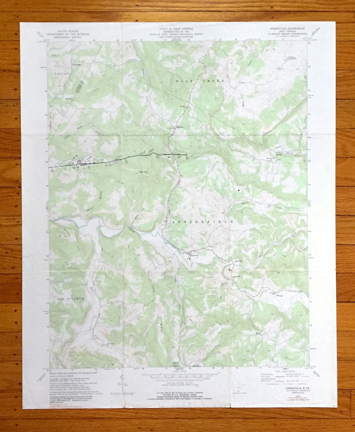 Antique Greenville, West Virginia 1971 US Geological Survey Topographic Map – Summers, Monroe County, Talcott, Forest Hill, Wolf Creek, WV