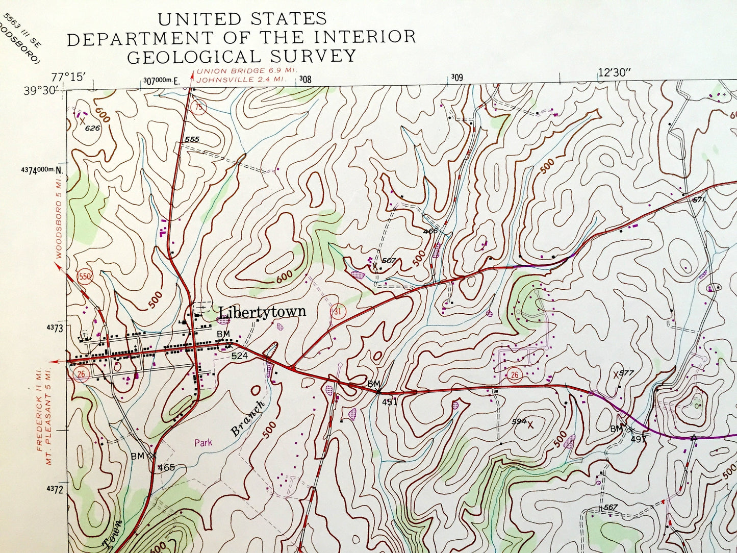 Antique Libertytown, Maryland 1944 US Geological Survey Topographic Map – Frederick, Carroll County, Oldfield, Unionville, Linganore, MD