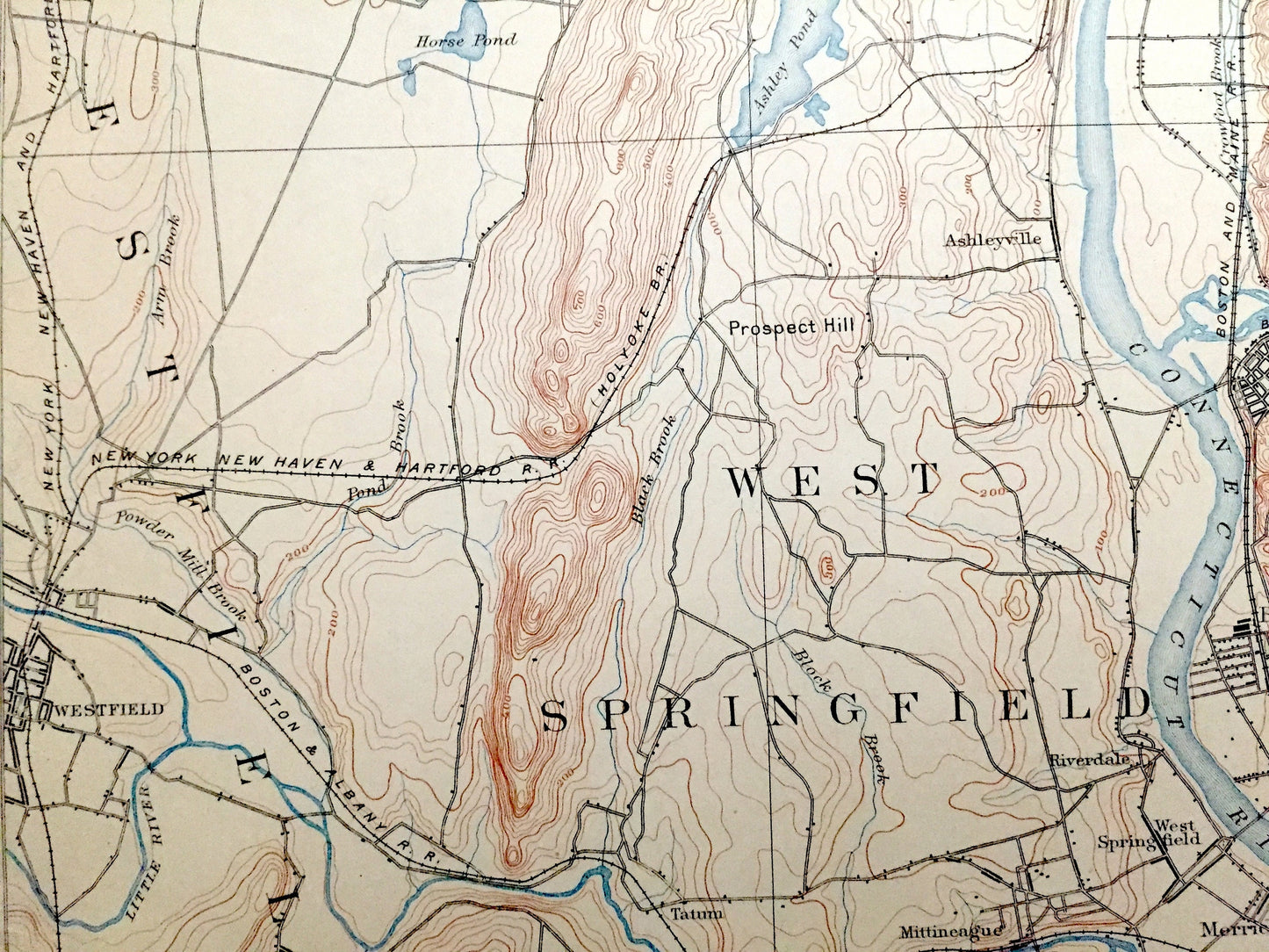 Antique Springfield, Massachusetts 1895 US Geological Survey Topographic Map – Holyoke, South Hadley, Chicopee, Southhampton, Agawam, MA