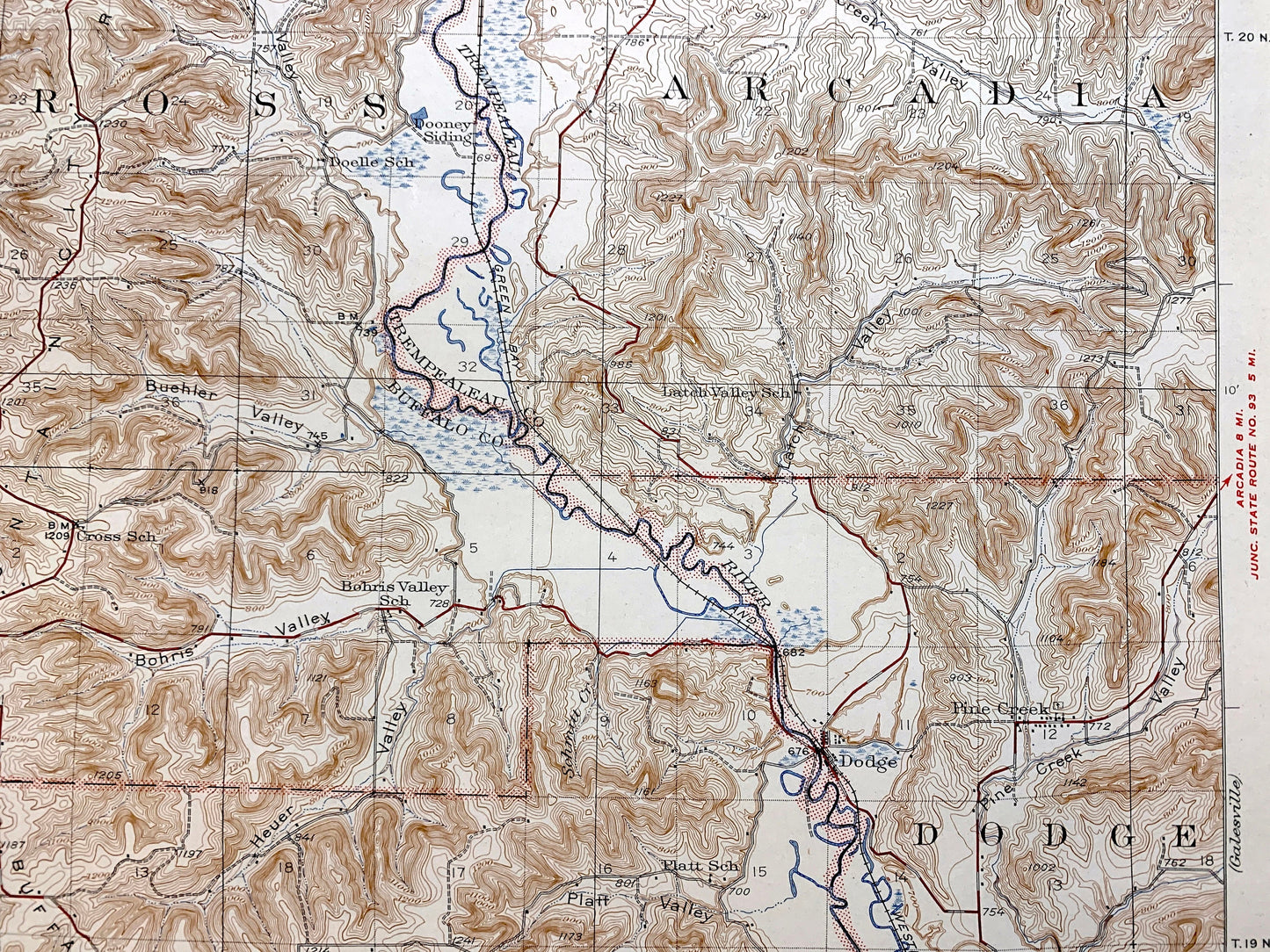 Antique Winona, Minnesota, Wisconsin 1937 US Geological Survey Topographic Map – Trempealeau, Buffalo, Dodge County, Arcadia, Waumandee, WI