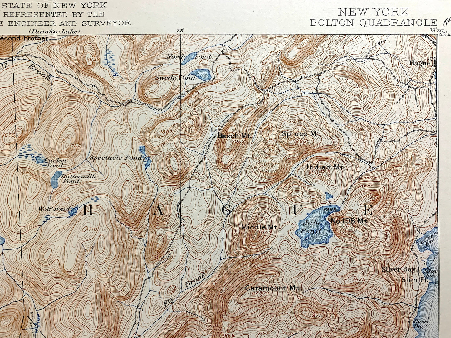 Antique Bolton Landing, New York 1900 US Geological Survey Topographic Map – Adirondacks, Lake George, Silver Bay, Horicon, Hague Schroon NY