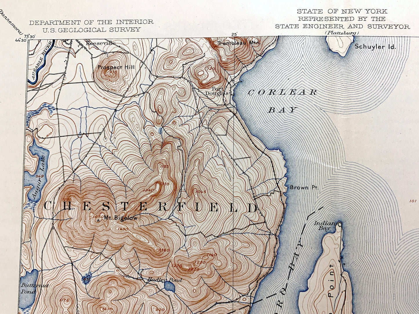 Antique Willsboro, New York 1895 US Geological Survey Topographic Map – Lake Champlain, Adirondacks, Essex, Chittenden Burlington Addison NY