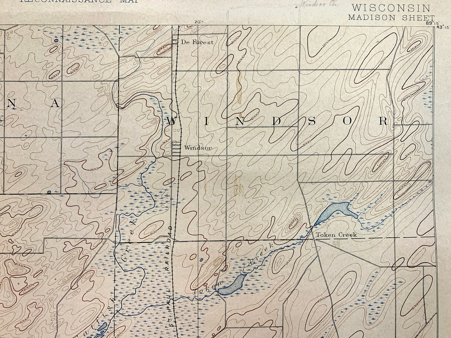Antique Madison, Wisconsin 1892 US Geological Survey Topographic Map – Dane County, Elmside, Waunakee, Lake Mendota, Monona, Waubesa Dunn WI