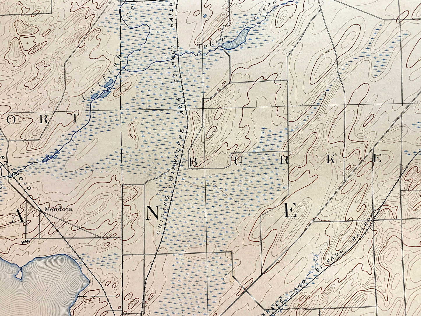 Antique Madison, Wisconsin 1892 US Geological Survey Topographic Map – Dane County, Elmside, Waunakee, Lake Mendota, Monona, Waubesa Dunn WI
