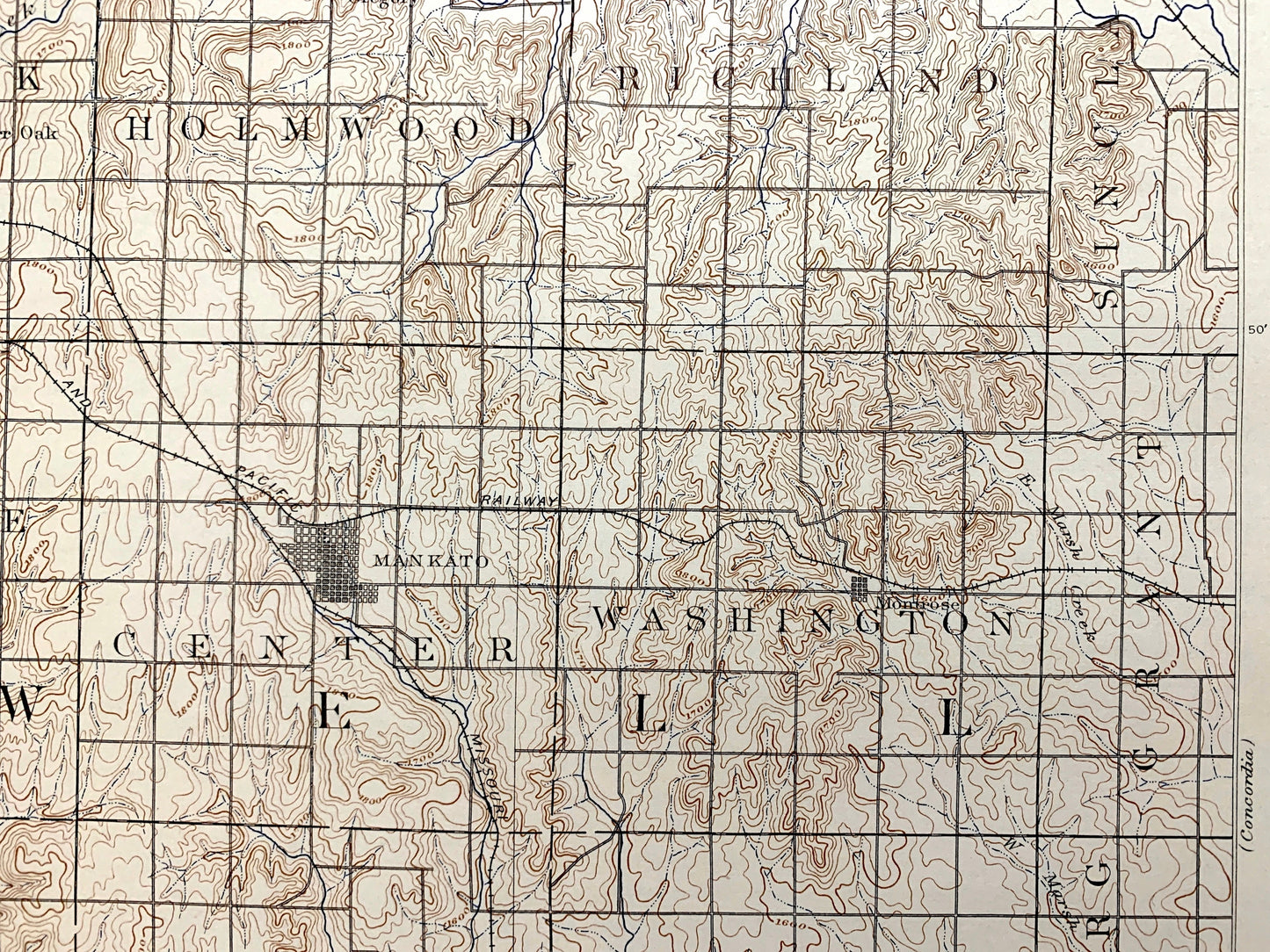 Antique Mankato, Kansas 1894 US Geological Survey Topographic Map – Jewell, Mitchell County, Cawker, Burr Oak, Randall, Webber, Ionia, KS