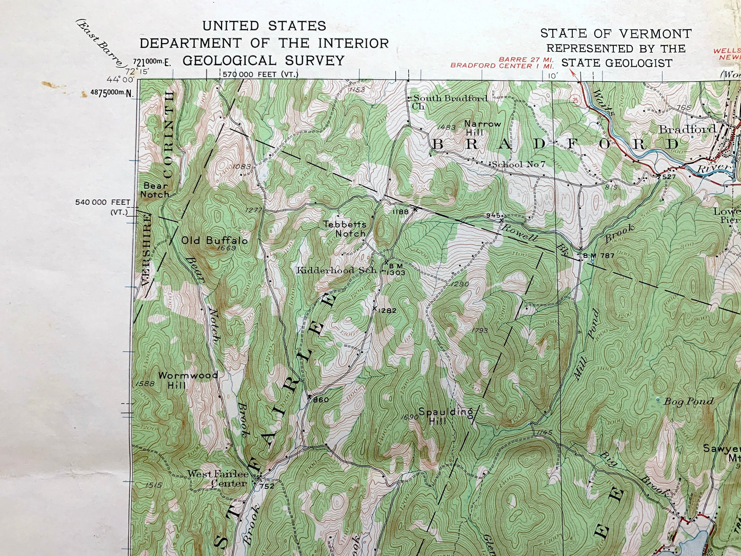 Antique Mt Cube, New Hampshire 1931 US Geological Survey Topographic Map – Grafton County, Orford, Lyme, Thetford, Fairlee, Vermont, NH VT