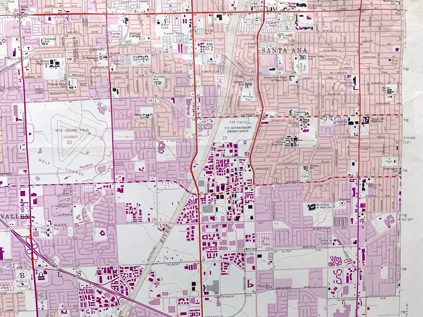 Antique Newport Beach, California 1965 US Geological Survey Topographic Map – Huntington, Balboa, Corona del Mar, Santa Ana Orange County CA