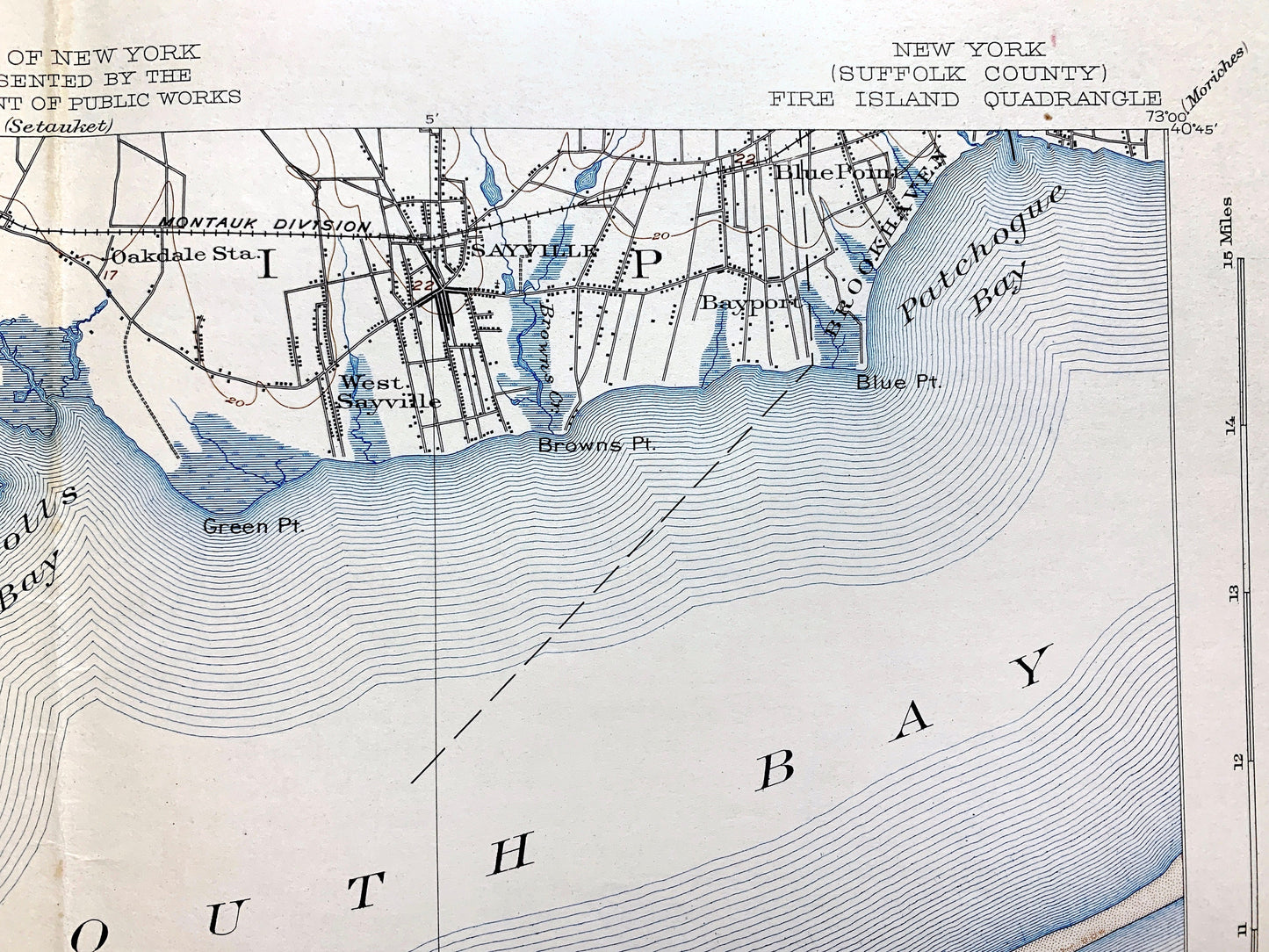 Antique Fire Island, New York 1903 US Geological Survey Topographic Map – Long Island, Babylon, Bay Shore, Islip, Sayville Suffolk County NY
