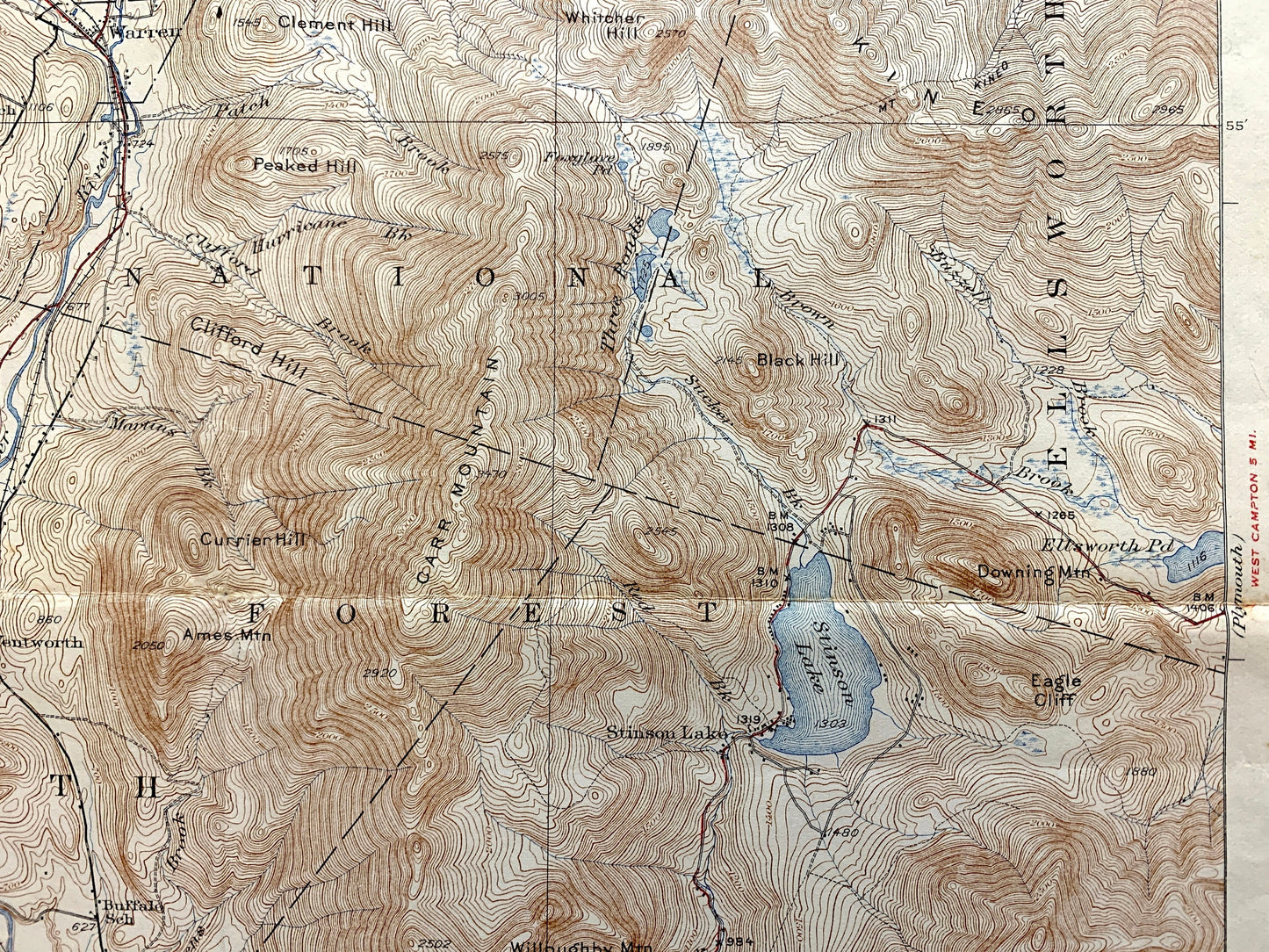Antique Rumney, New Hampshire 1932 US Geological Survey Topographic Map – White Mountains, Warren, Woodstock, Ellsworth, Grafton County, NH