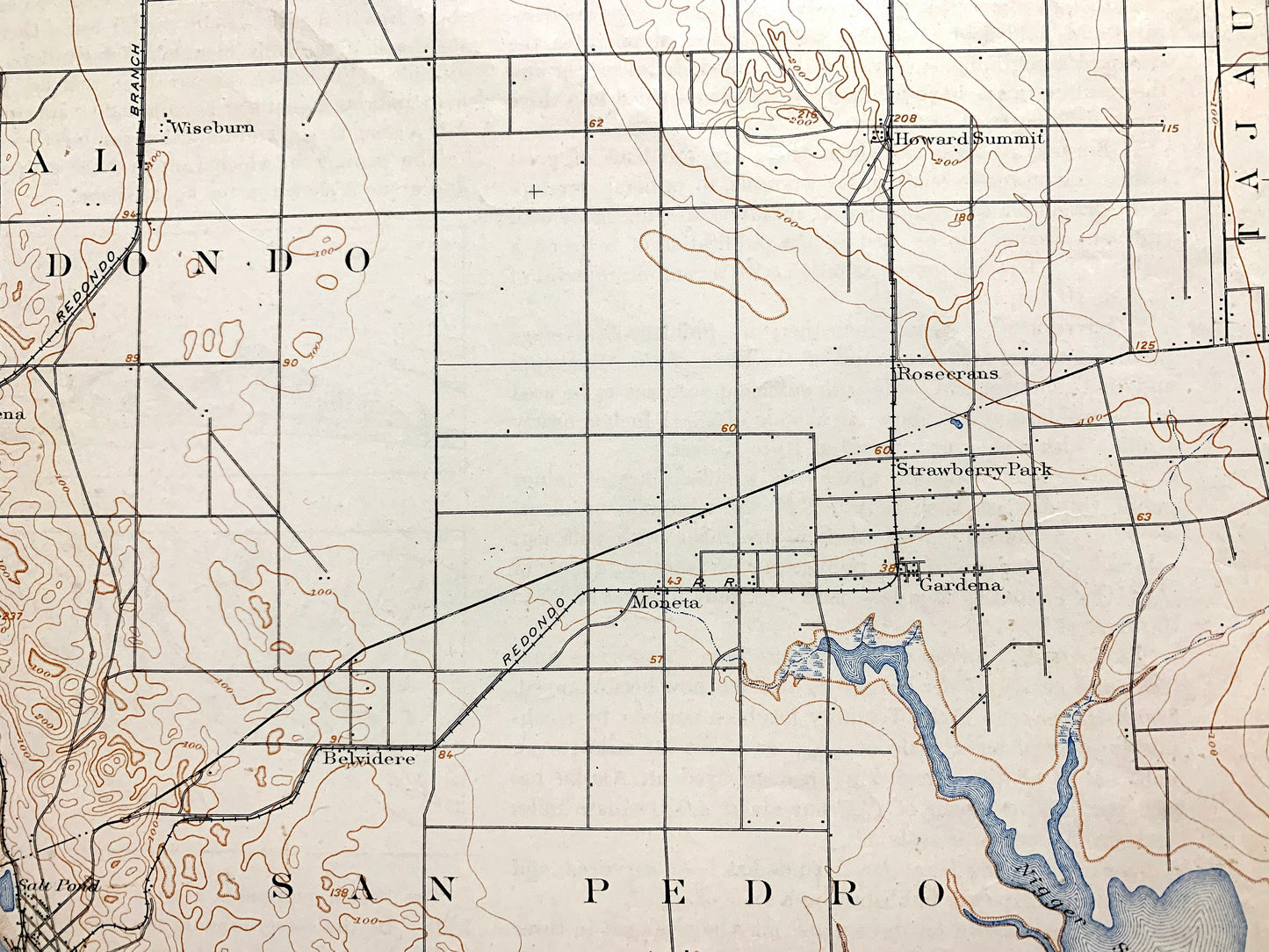 Antique Redondo Beach, California 1896 US Geological Survey Topographic Map – Los Angeles County, San Pedro, Torrance, Hermosa, Clifton, CA