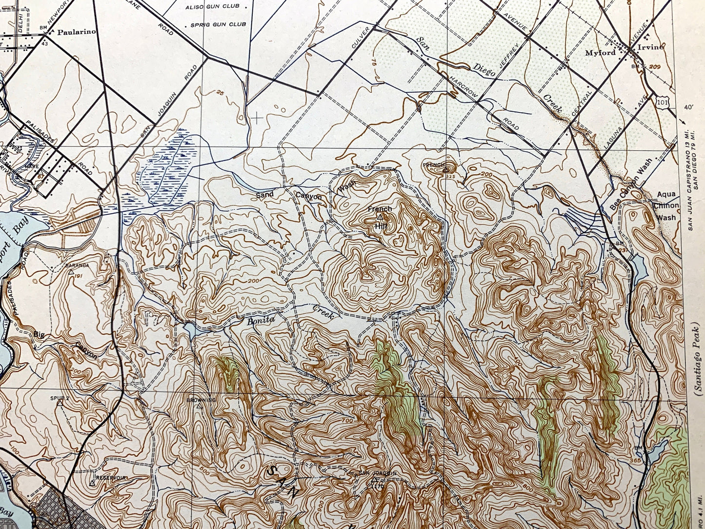 Antique Newport Beach, California 1942 US Geological Survey Topographic Map – Santa Ana, Huntington, Corona del Mar, Orange County, CA