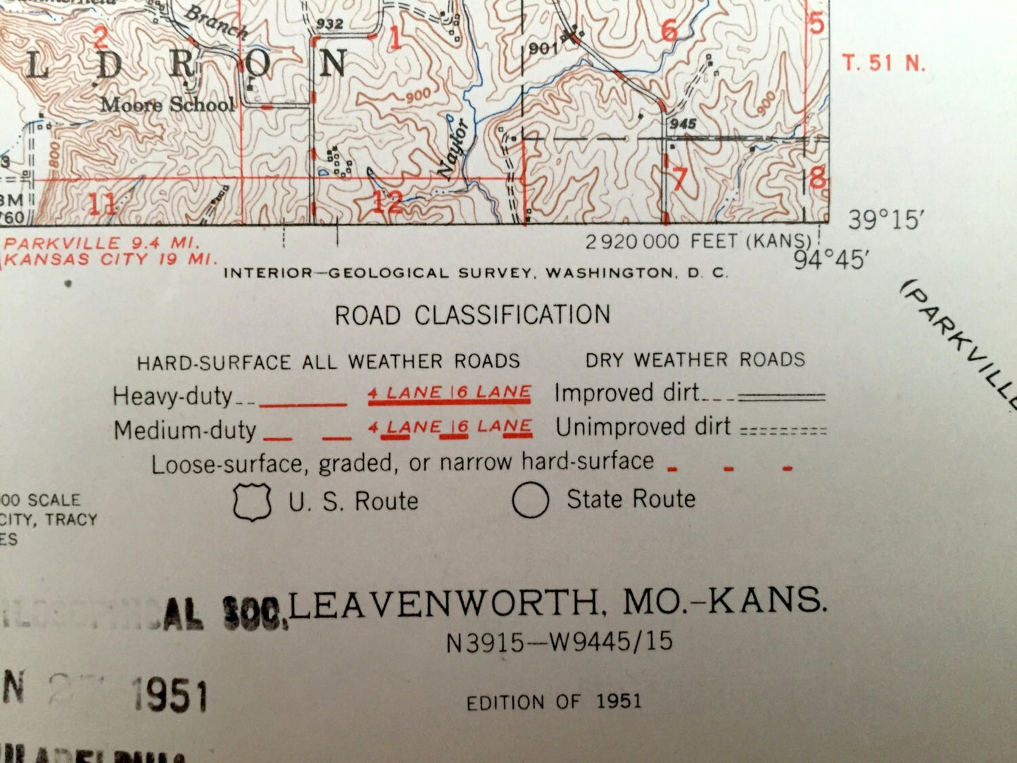 Antique Leavenworth, Kansas & Missouri River 1951 US Geological Survey Topographic Map – Kickapoo, Weston, Fair, Tracy, Platte City, Fort KS