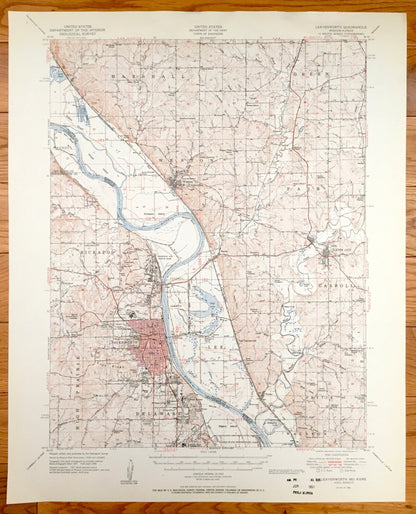 Antique Leavenworth, Kansas & Missouri River 1951 US Geological Survey Topographic Map – Kickapoo, Weston, Fair, Tracy, Platte City, Fort KS