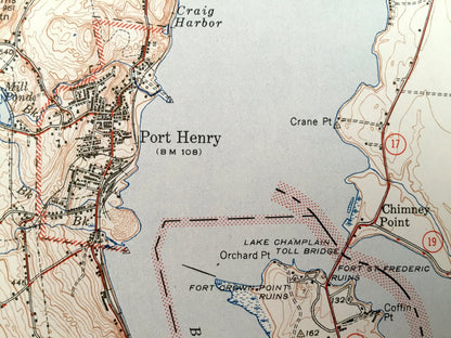 Antique Port Henry, New York 1947 US Geological Survey Topographic Map –  Lake Champlain, Lewis, Essex, Westport, Moriah, Vermont, NY VT