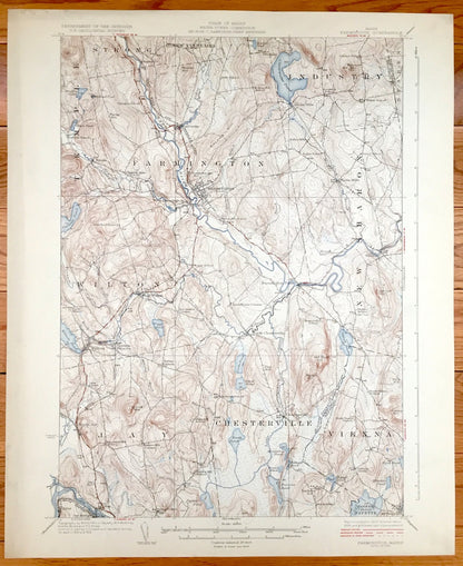 Antique Farmington, Maine 1924 US Geological Survey Topographic Map – Temple, Strong, New Vineyard, Industry, Wilton, New Sharon, Jay, ME
