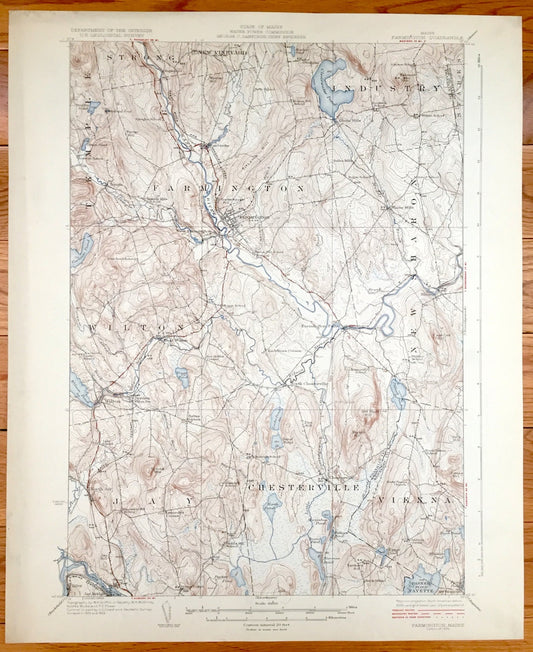 Antique Farmington, Maine 1924 US Geological Survey Topographic Map – Temple, Strong, New Vineyard, Industry, Wilton, New Sharon, Jay, ME