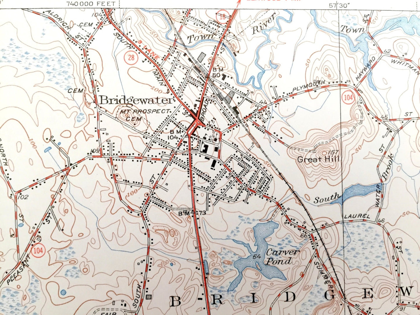 Antique Bridgewater, Massachusetts 1940 US Geological Survey Topographic Map – Middleboro, Halifax, Middleborough, Warrentown, Nemasket, MA