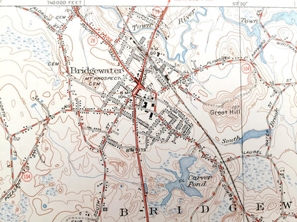 Antique Bridgewater, Massachusetts 1940 US Geological Survey Topographic Map – Middleboro, Halifax, Middleborough, Warrentown, Nemasket, MA