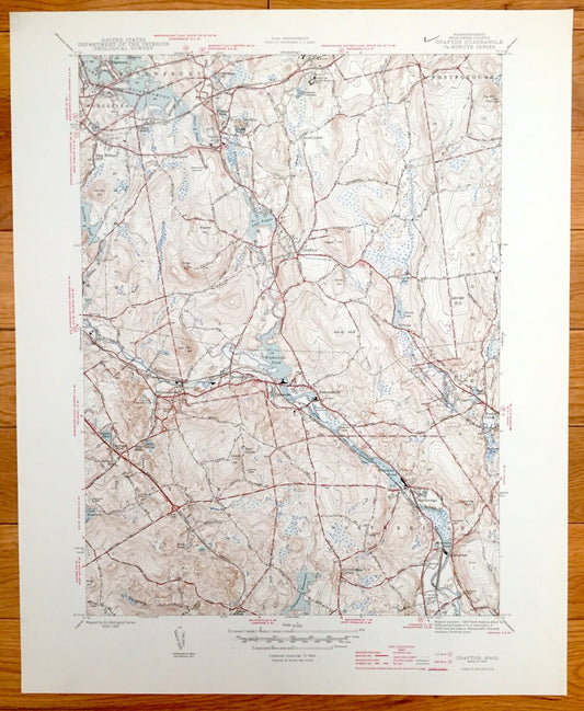 Antique Grafton, Massachusetts 1944 US Geological Survey Topographic Map – Worcester, Westborough, Quinsigamond, Northbridge, Shrewsbury, MA