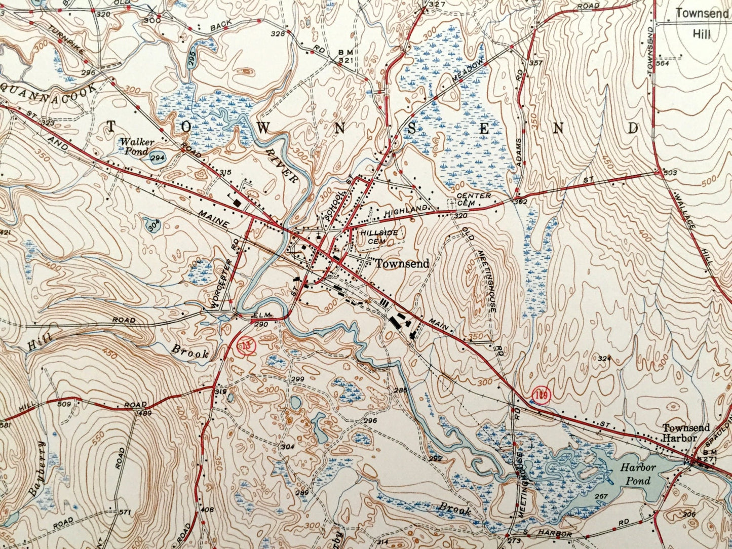 Antique Townsend, Massachusetts 1944 US Geological Survey Topographic Map – Shirley, Pepperell, Groton & Mason, Brookline, New Hampshire, MA
