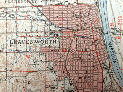 Antique Leavenworth, Kansas & Missouri River 1951 US Geological Survey Topographic Map – Kickapoo, Weston, Fair, Tracy, Platte City, Fort KS