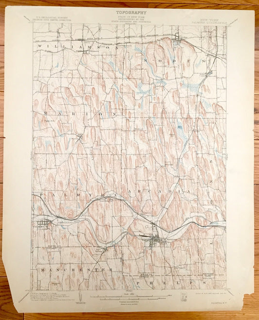 Antique Palmyra, New York 1902 US Geological Survey Topographic Map – Wayne County, Williamson, Sodus, Marion, Arcadia, Lyons, Manchester NY