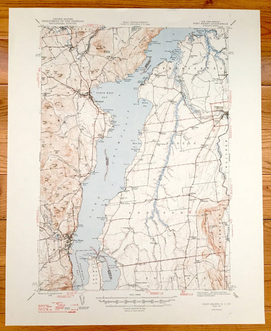 Antique Port Henry, New York 1947 US Geological Survey Topographic Map –  Lake Champlain, Lewis, Essex, Westport, Moriah, Vermont, NY VT