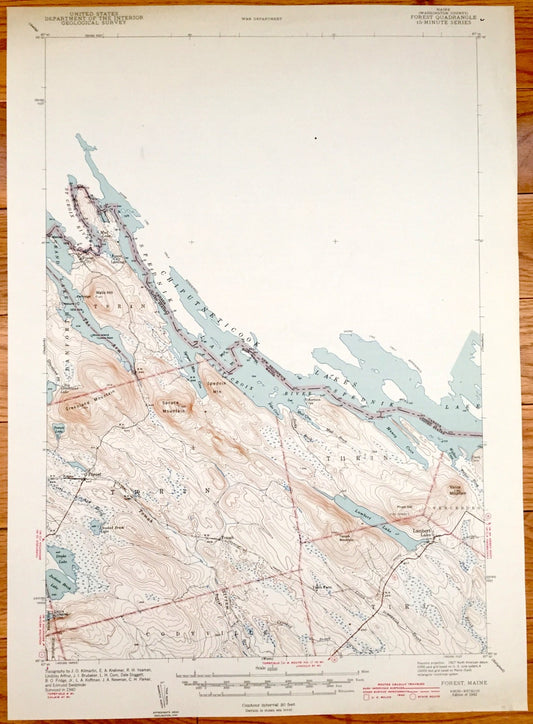 Antique Forest, Maine 1927 US Geological Survey Topographic Map – Chiputneticook Lakes, Forest City, Vanceboro, Codyville, Spednik Lake, ME