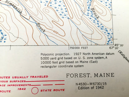 Antique Forest, Maine 1927 US Geological Survey Topographic Map – Chiputneticook Lakes, Forest City, Vanceboro, Codyville, Spednik Lake, ME