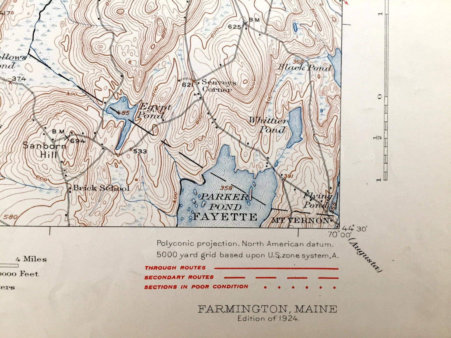 Antique Farmington, Maine 1924 US Geological Survey Topographic Map – Temple, Strong, New Vineyard, Industry, Wilton, New Sharon, Jay, ME