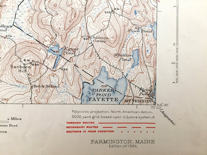 Antique Farmington, Maine 1924 US Geological Survey Topographic Map – Temple, Strong, New Vineyard, Industry, Wilton, New Sharon, Jay, ME