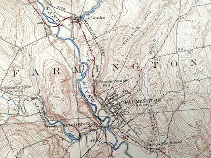 Antique Farmington, Maine 1924 US Geological Survey Topographic Map – Temple, Strong, New Vineyard, Industry, Wilton, New Sharon, Jay, ME