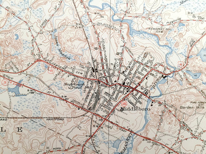 Antique Bridgewater, Massachusetts 1940 US Geological Survey Topographic Map – Middleboro, Halifax, Middleborough, Warrentown, Nemasket, MA