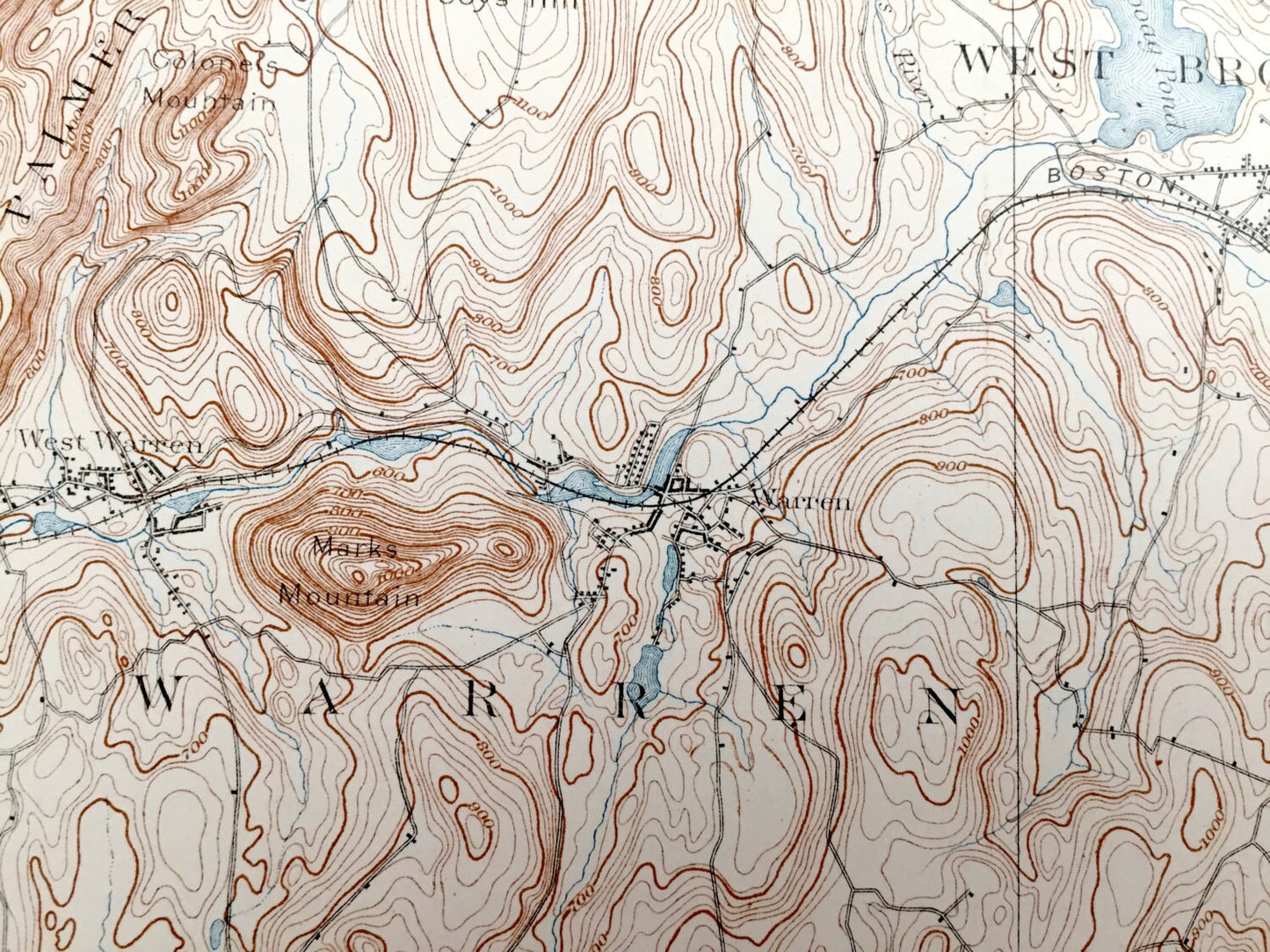 Antique Brookfield, Massachusetts 1893 US Geological Survey Topographic Map – Sturbridge, Ware, Palmer, Brinfield, Southbridge, Union, MA CT