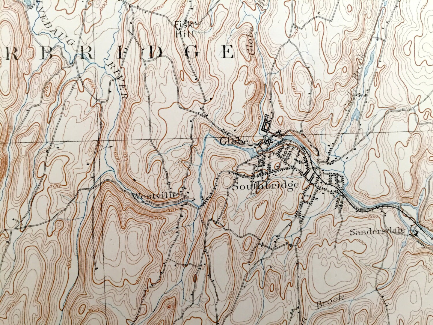 Antique Brookfield, Massachusetts 1893 US Geological Survey Topographic Map – Sturbridge, Ware, Palmer, Brinfield, Southbridge, Union, MA CT
