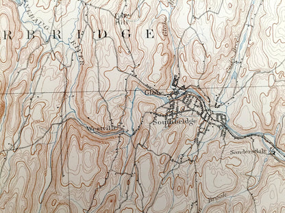 Antique Brookfield, Massachusetts 1893 US Geological Survey Topographic Map – Sturbridge, Ware, Palmer, Brinfield, Southbridge, Union, MA CT