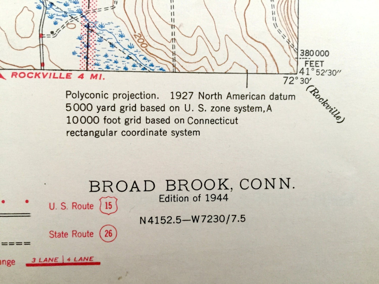 Antique Enfield, Connecticut 1944 US Geological Survey Topographic Map – Broad Brook, East Windsor, Ellington, Thompsonville, Suffield, CT