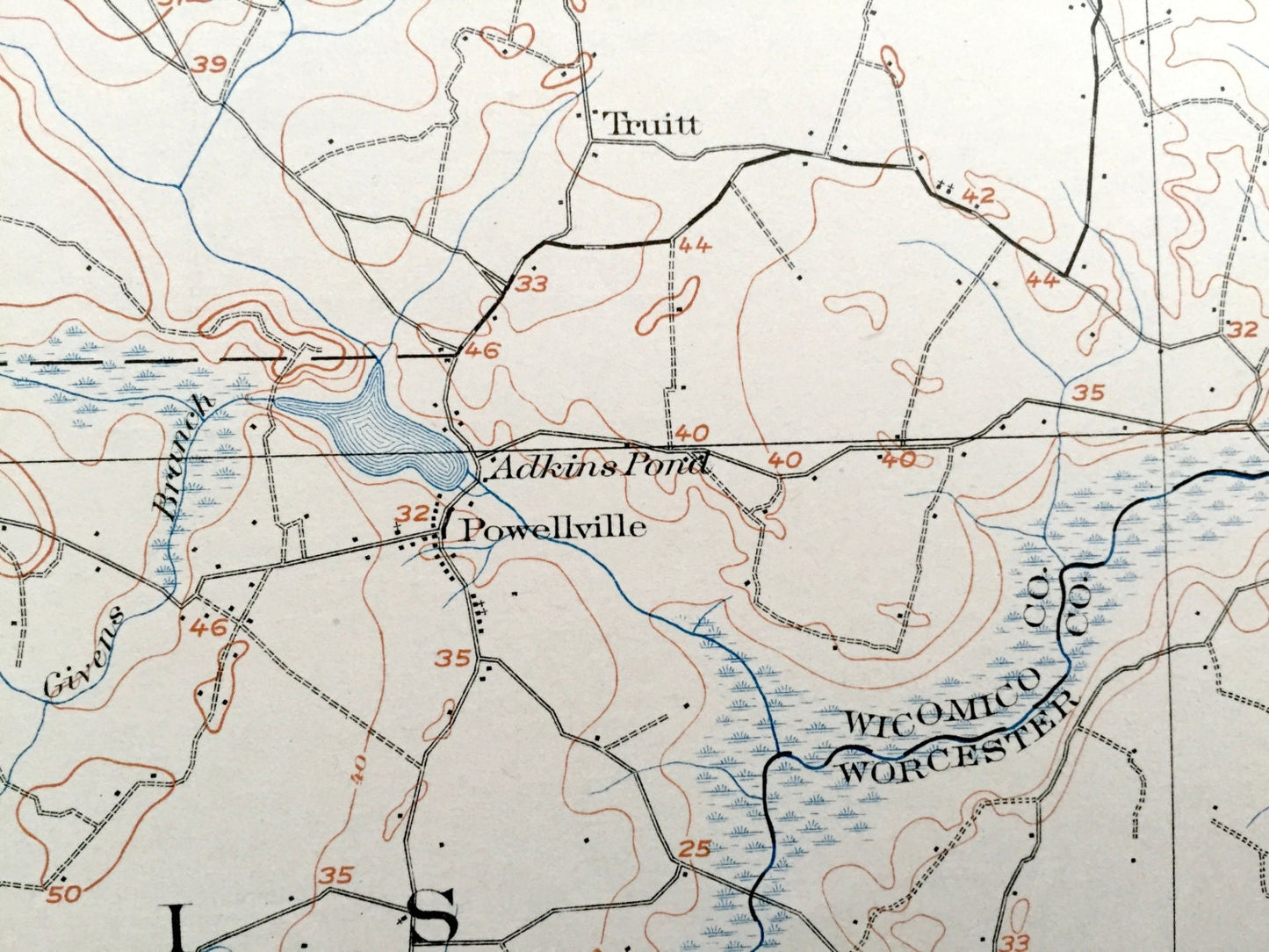 Antique Pittsville, Maryland 1902 US Geological Survey Topographic Map – Wicomico, Worcester, Sussex County, Delaware, Parsonburg, MD