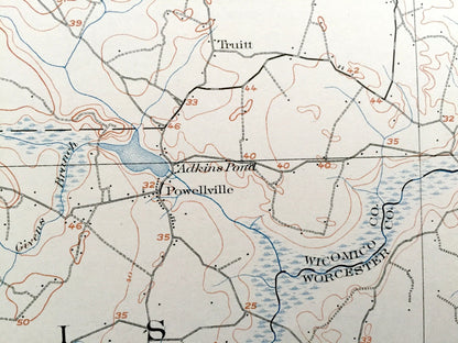 Antique Pittsville, Maryland 1902 US Geological Survey Topographic Map – Wicomico, Worcester, Sussex County, Delaware, Parsonburg, MD