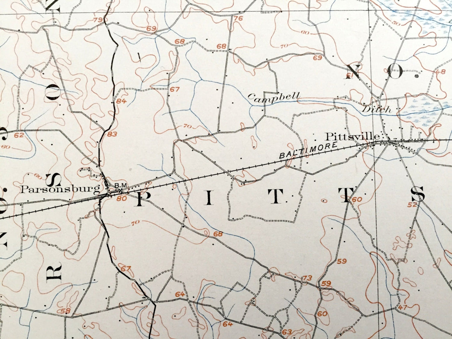 Antique Pittsville, Maryland 1902 US Geological Survey Topographic Map – Wicomico, Worcester, Sussex County, Delaware, Parsonburg, MD