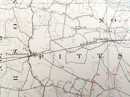 Antique Pittsville, Maryland 1902 US Geological Survey Topographic Map – Wicomico, Worcester, Sussex County, Delaware, Parsonburg, MD
