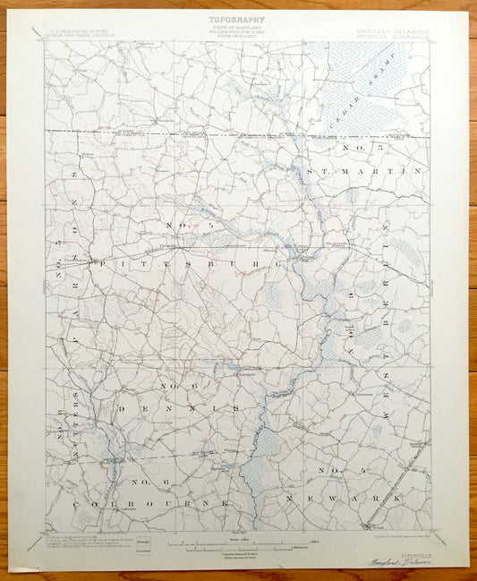 Antique Pittsville, Maryland 1902 US Geological Survey Topographic Map – Wicomico, Worcester, Sussex County, Delaware, Parsonburg, MD