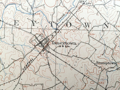 Antique Taneytown, Maryland 1911 US Geological Survey Topographic Map – Carroll, Frederick County, Union Bridge, Westminster, Adams, MD