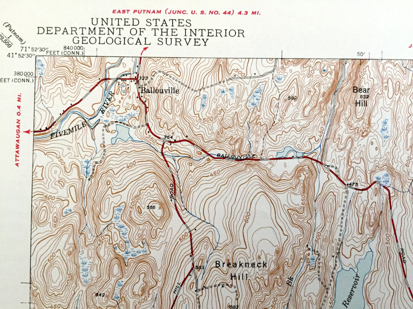 Antique Killingly, Connecticut 1945 US Geological Survey Topographic Map – Plainfield, Sterling, Gloucester, Foster, Rhode Island, CT RI