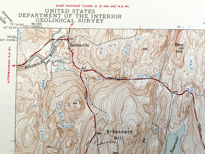 Antique Killingly, Connecticut 1945 US Geological Survey Topographic Map – Plainfield, Sterling, Gloucester, Foster, Rhode Island, CT RI