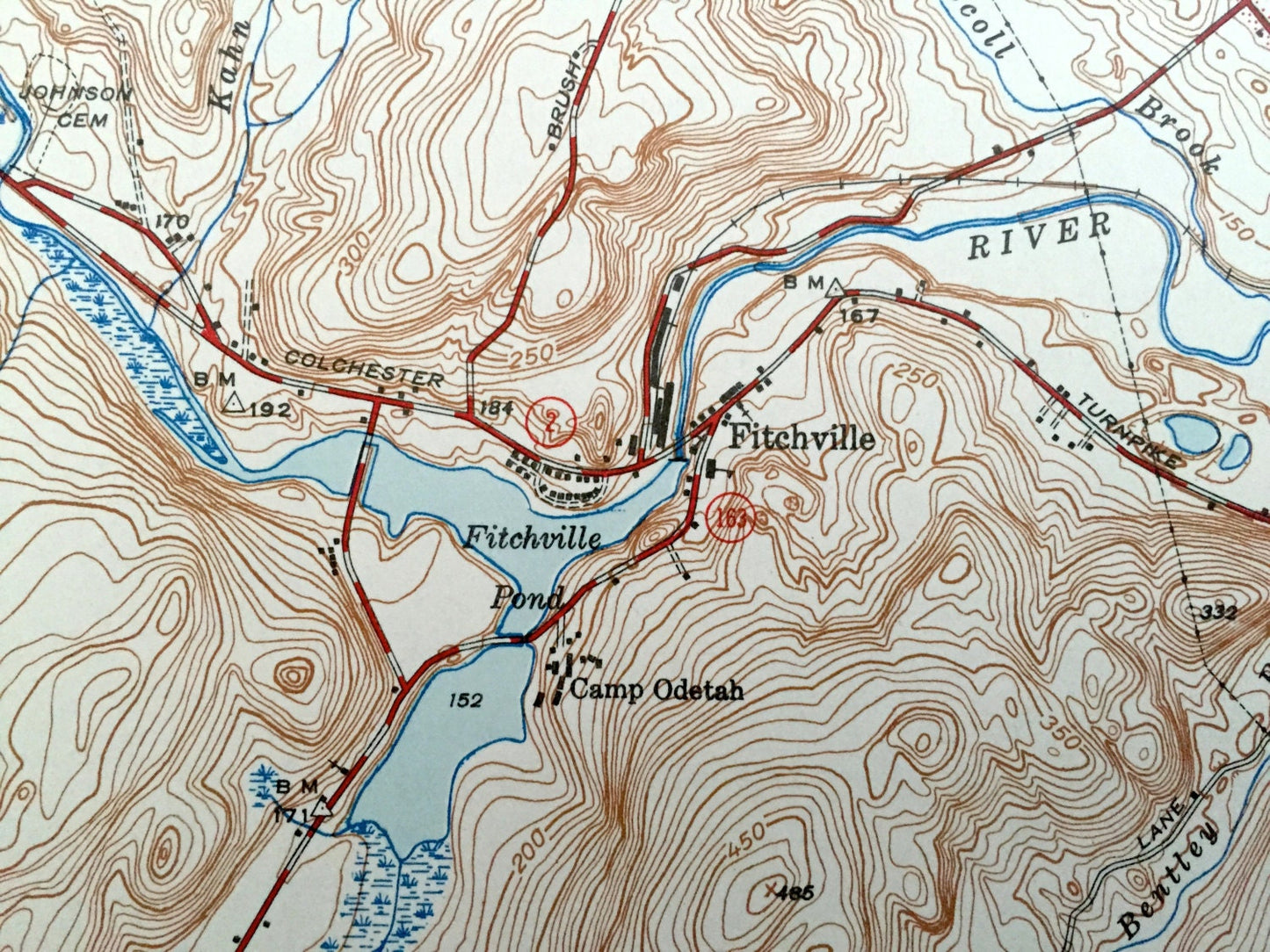 Antique Fitchville, Connecticut 1943 US Geological Survey Topographic Map – Colchester, Lebanon, Franklin, Bozrah, Salem, Yantic River, CT