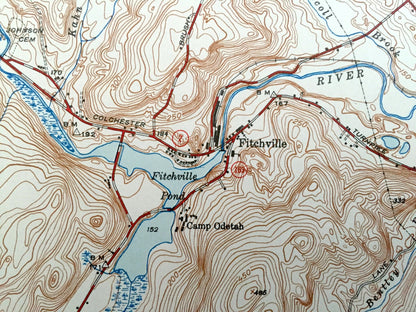 Antique Fitchville, Connecticut 1943 US Geological Survey Topographic Map – Colchester, Lebanon, Franklin, Bozrah, Salem, Yantic River, CT