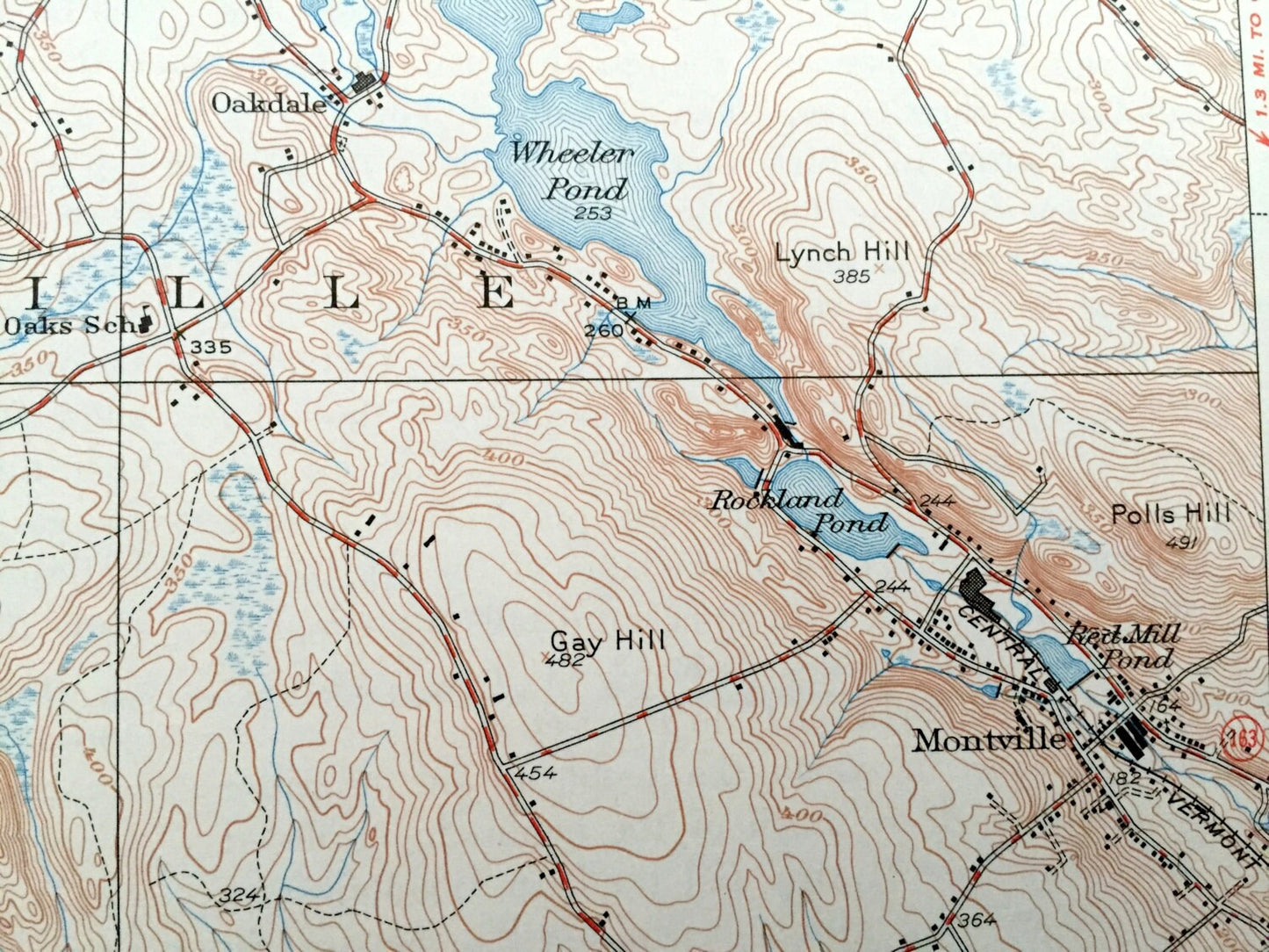 Antique Montville, Connecticut 1939 US Geological Survey Topographic Map – Salem, East Lyme, Waterford, Chesterfield, New London County, CT