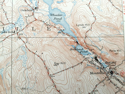 Antique Montville, Connecticut 1939 US Geological Survey Topographic Map – Salem, East Lyme, Waterford, Chesterfield, New London County, CT