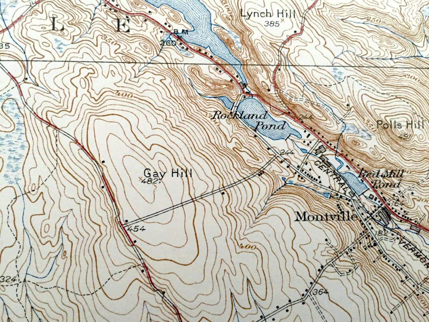 Antique Montville, Connecticut 1939 US Geological Survey Topographic Map – Salem, Waterford, East Lyme, Berlin, New London County, CT